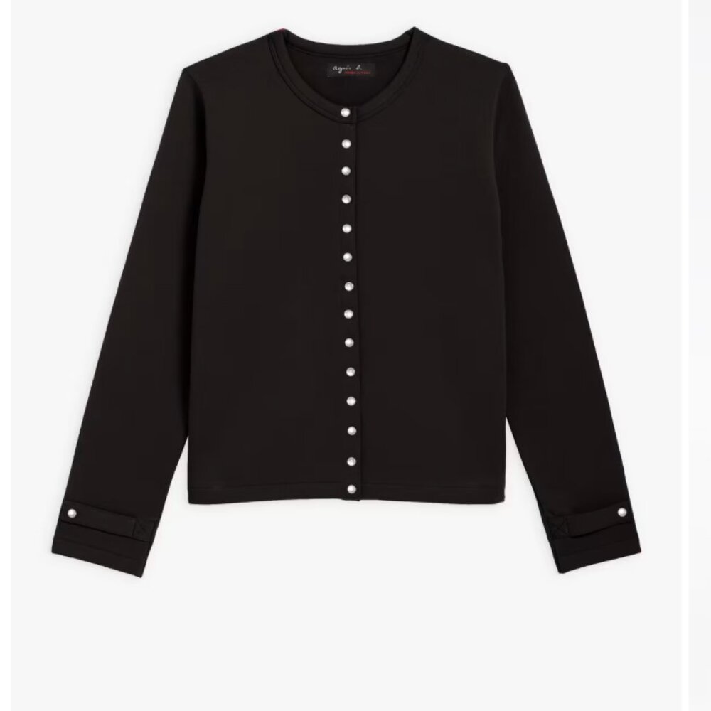 Agnes B. Black cotton fleece Rosana snap cardigan, Size 3